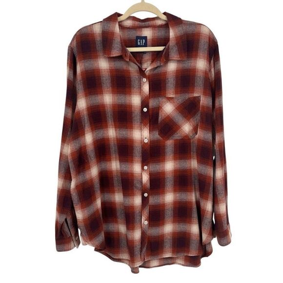 GAP Tops - Gap Moana Plaid Flannel‎ Shirt Brown/Orange Size XL NWT